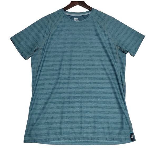 Saxx Shirt Mens Medium Striped Droptemp Cooling Mesh Vented Athletic Blue/Green - Picture 1 of 11